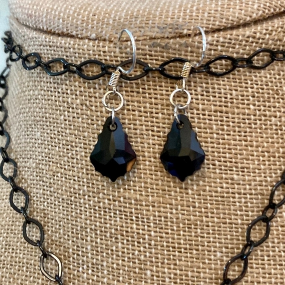 Swarovski Jet Crystal & Silver Baroque Earrings